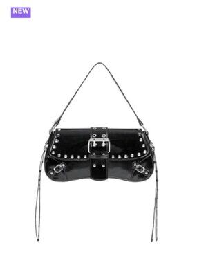Faux Leather Studded Grommet Eyelet Mini Shoulder Bag Punk Goth Handbag
